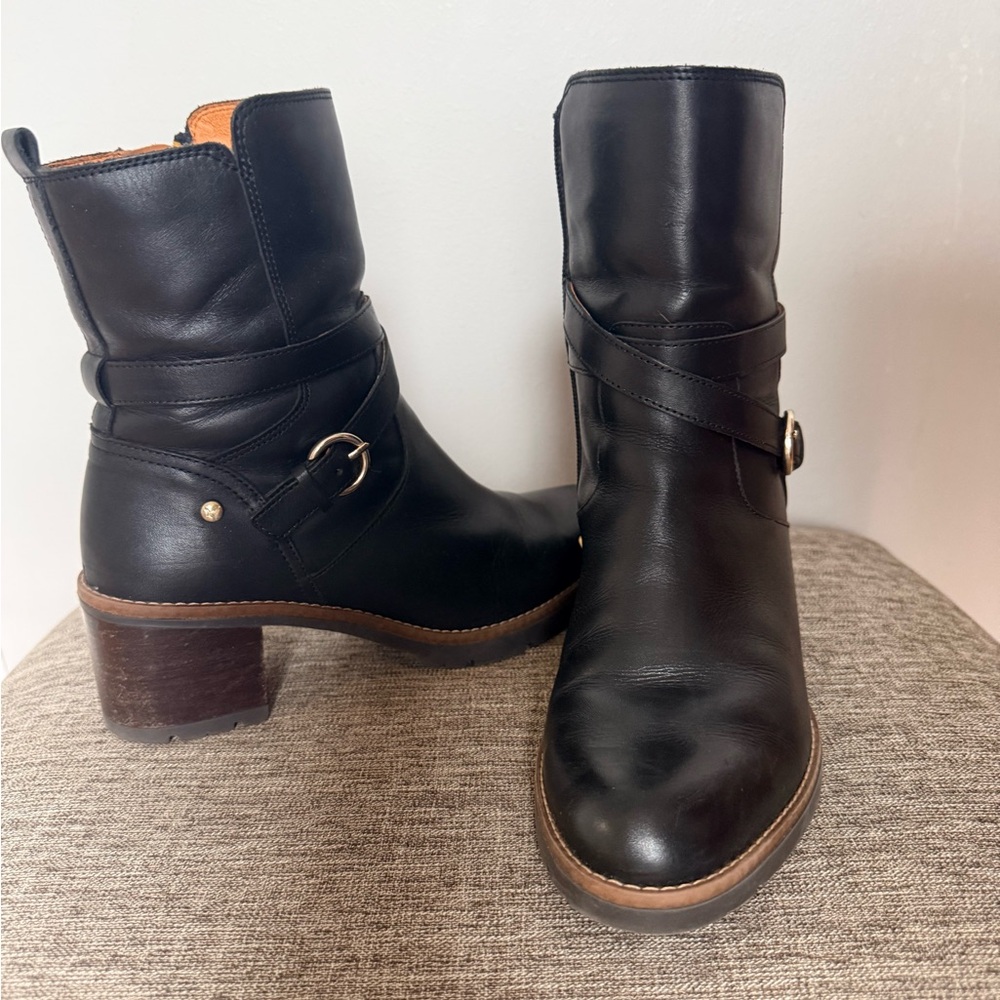 PIKOLINOS Black Leather Mid-Calf Heeled Boots - Picture 6 of 9